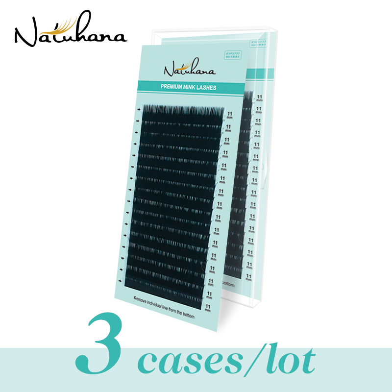 Eyelash Extension Korea Natural - رموش صناعية NATUHANA، 3 علب/مجموعة، رموش